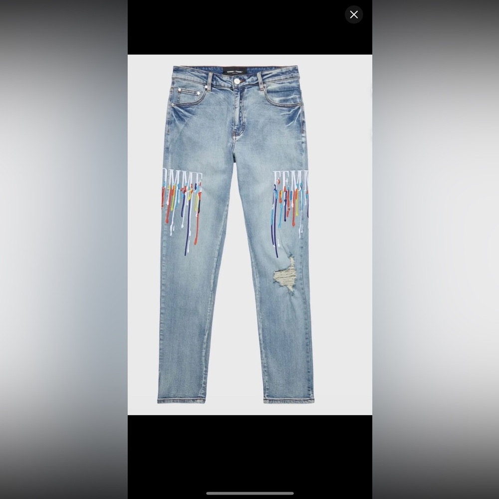 Homme and femme LETTERMEN DRIP DENIM BLUE